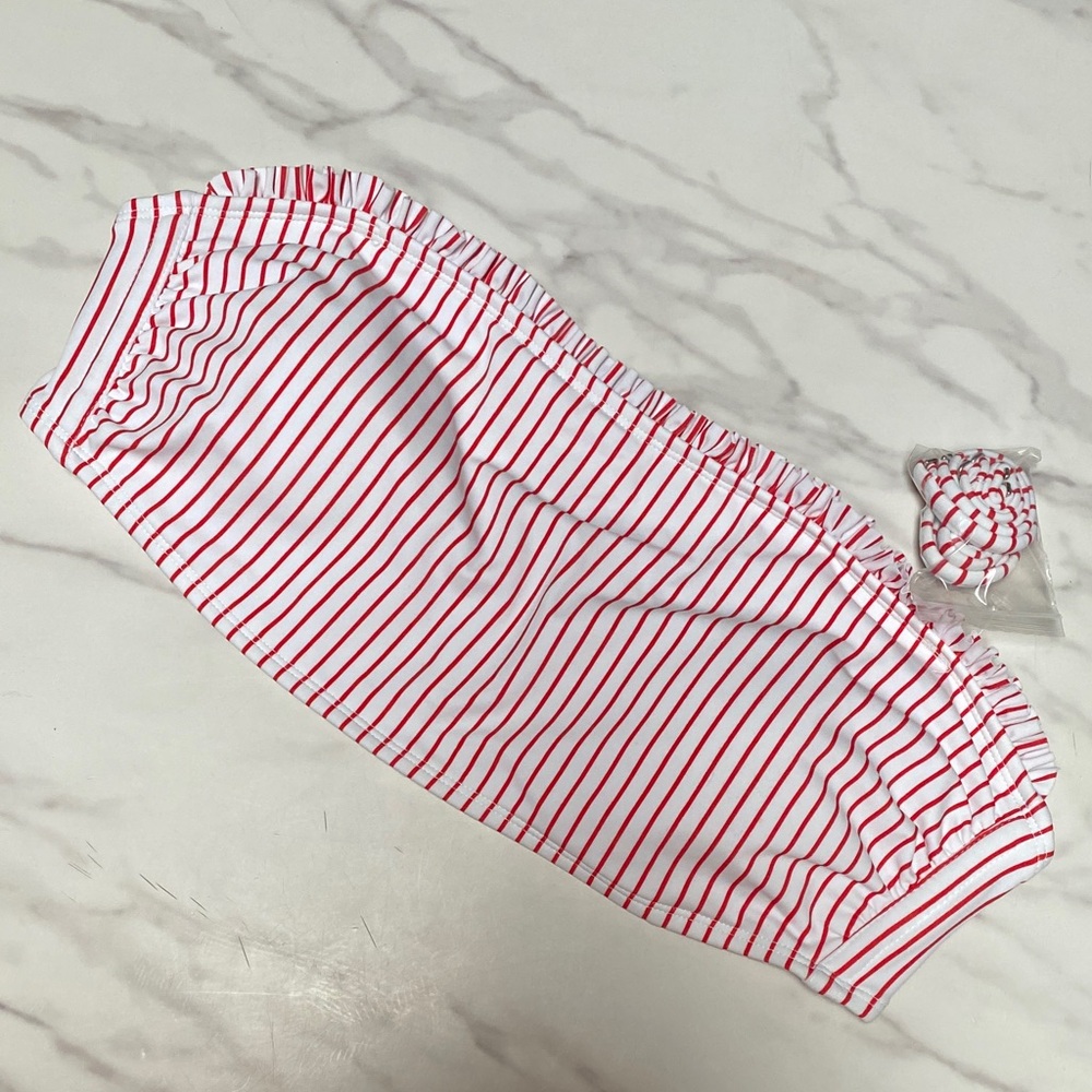 Red & White Striped Bikini Top